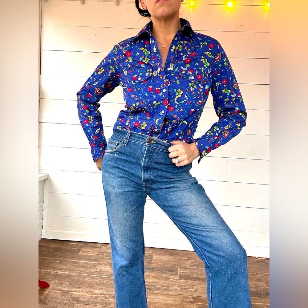 Vintage 90s Rockies Blue and Yellow Pearl Snap Western Cowgirl